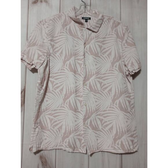 Express‎ Shirt Men's Large Blush Pink White Button Front - Picture 1 of 6